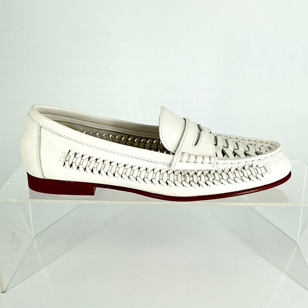 Veronica Beard Size 6.5 White Woven Leather Penny Loafers Shoes NEW Flats $375